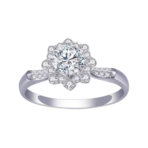 18k White Gold Flower Lab Grown Diamond Engagement Ring