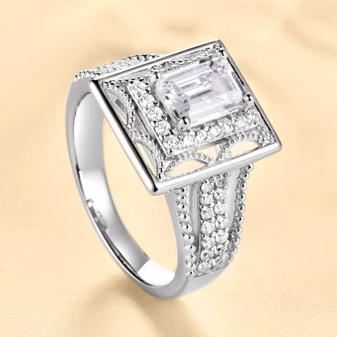 Luxury Solid Silver 925 Emerald Cut Ring