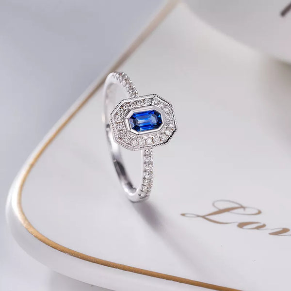 Blue Sapphire Ring With Diamond Gemstone 18k Gold