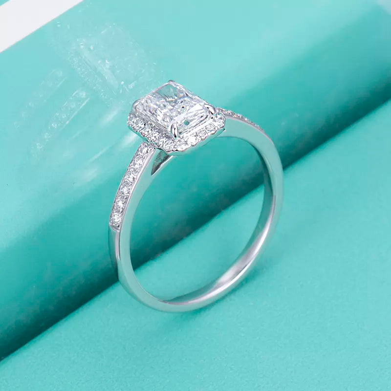 1Ct Radiant Cut Diamond Halo Engagement Ring