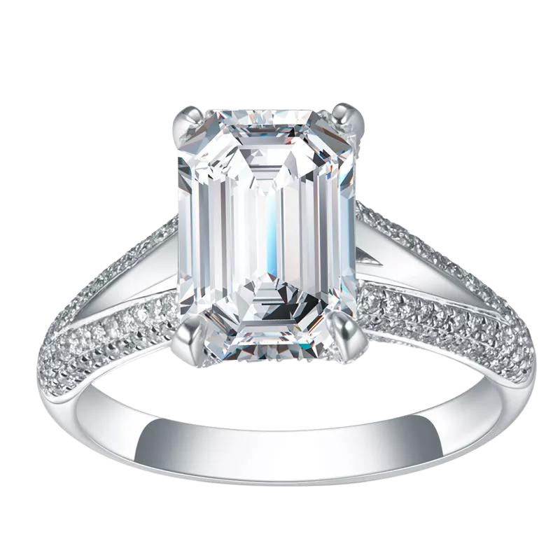 18K Gold Emerald Cut Diamond Engagement Ring