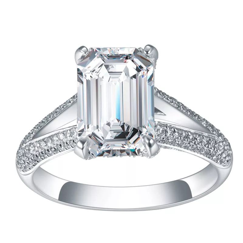 18K Gold Emerald Cut Diamond Engagement Ring