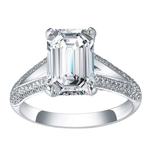 18K Gold Emerald Cut Diamond Engagement Ring