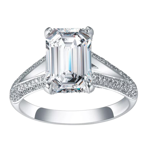 18K Gold Emerald Cut Diamond Engagement Ring