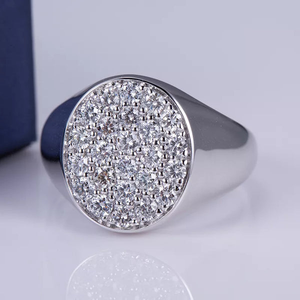 18k White Gold Round Cut Lab Grown Diamond Ring For Men