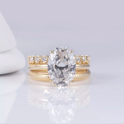 Gold Oval Cut Diamond Ring Set