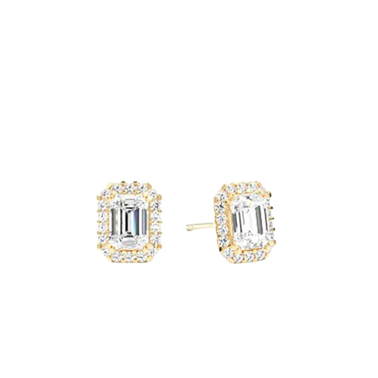 Brilliant Emerald Cut Diamond Studs Earrings