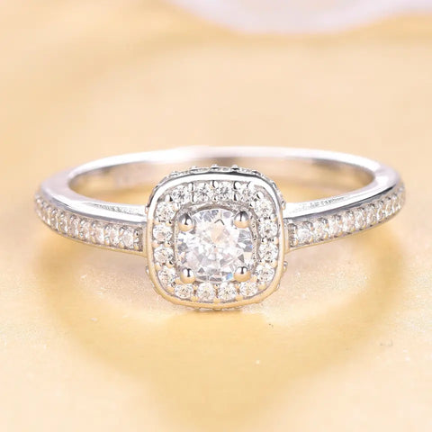 Elegant Solid Silver 925 Halo Stones Ring