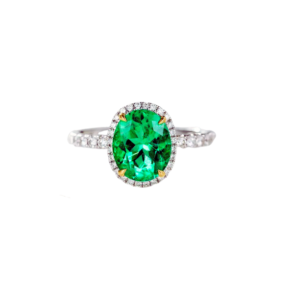 Vintage Engagement Ring Natural White Diamond Oval Emerald Gemstone 18k Gold