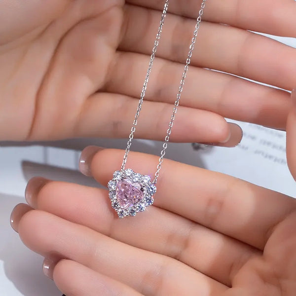 Pink Heart Cut High Carbon Diamond Cubic Zirconia Necklace