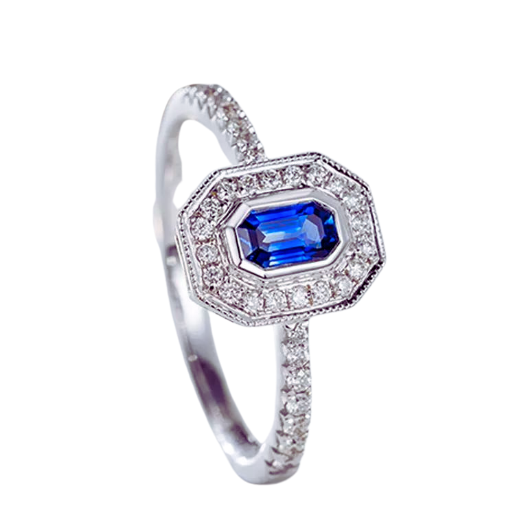 Blue Sapphire Ring With Diamond Gemstone 18k Gold