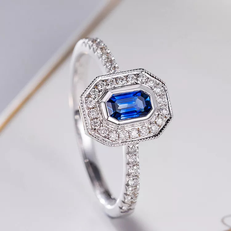 Blue Sapphire Ring With Diamond Gemstone 18k Gold