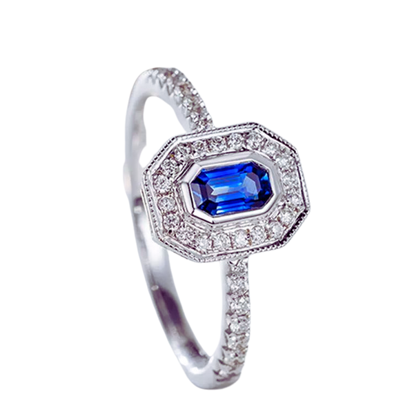 Blue Sapphire Ring With Diamond Gemstone 18k Gold