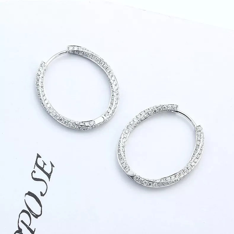 Hoop Diamonds Earrings Pure White Gold 18k