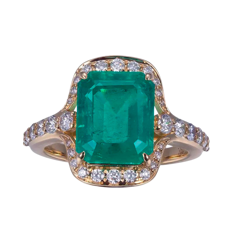 Gold Fashion Emerald Halo Ring