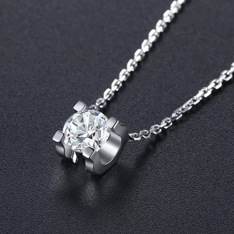 Round Cut Diamond Necklace 18K White Gold