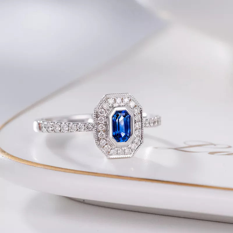 Blue Sapphire Ring With Diamond Gemstone 18k Gold