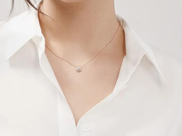 18K Rose Gold Round Cut Lab Grown Diamond Necklace