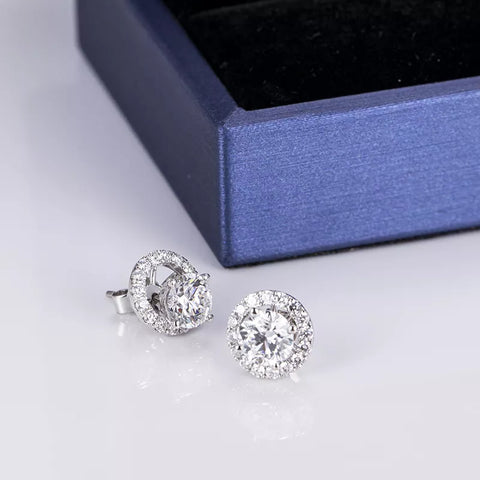 Round Cut 0.83ct D VS2 3EX 18k White Gold Diamond Stud Earrings