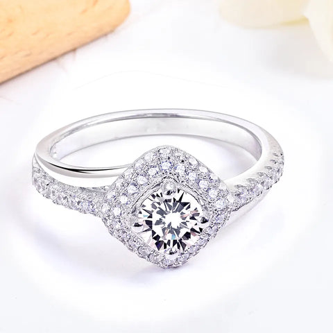 Sterling Silver Square Round Cubic Zircon Ring