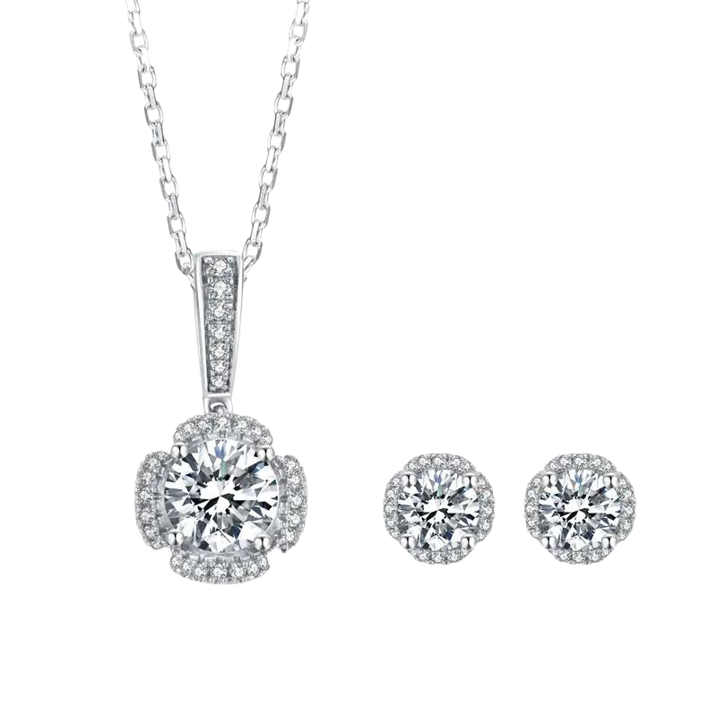 18k White Gold Lab Grown Diamond Necklace With Earrings Set