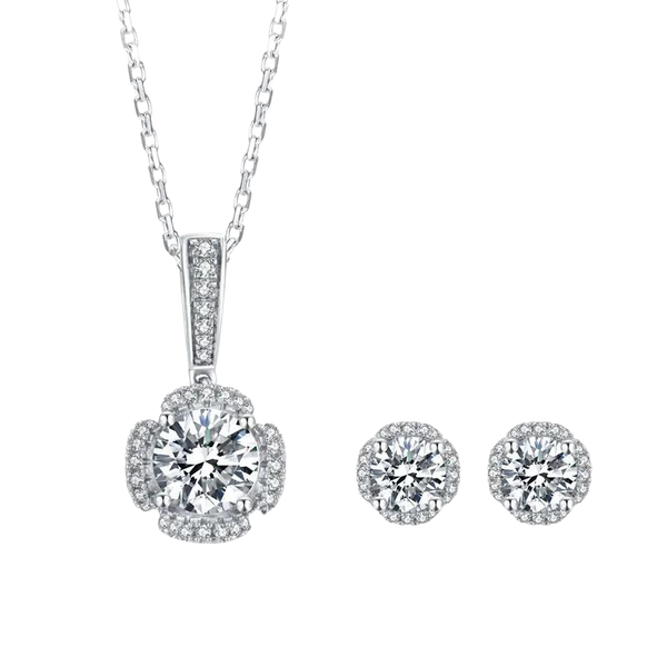 18k White Gold Lab Grown Diamond Necklace With Earrings Set