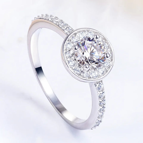 Sterling Silver Halo Setting CZ Diamond Ring