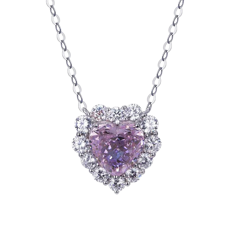 Pink Heart Cut High Carbon Diamond Cubic Zirconia Necklace