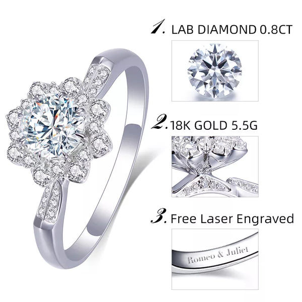 18k White Gold Flower Lab Grown Diamond Engagement Ring