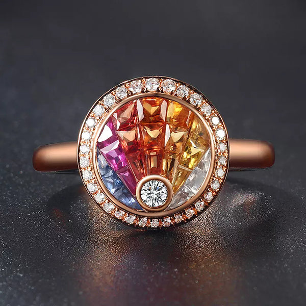 18k Gold Gemstone Ring Natural Multi Color Sapphire