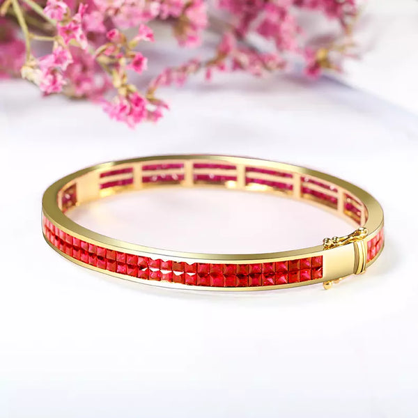 Natural Ruby 18k Gold Bangle Bracelet