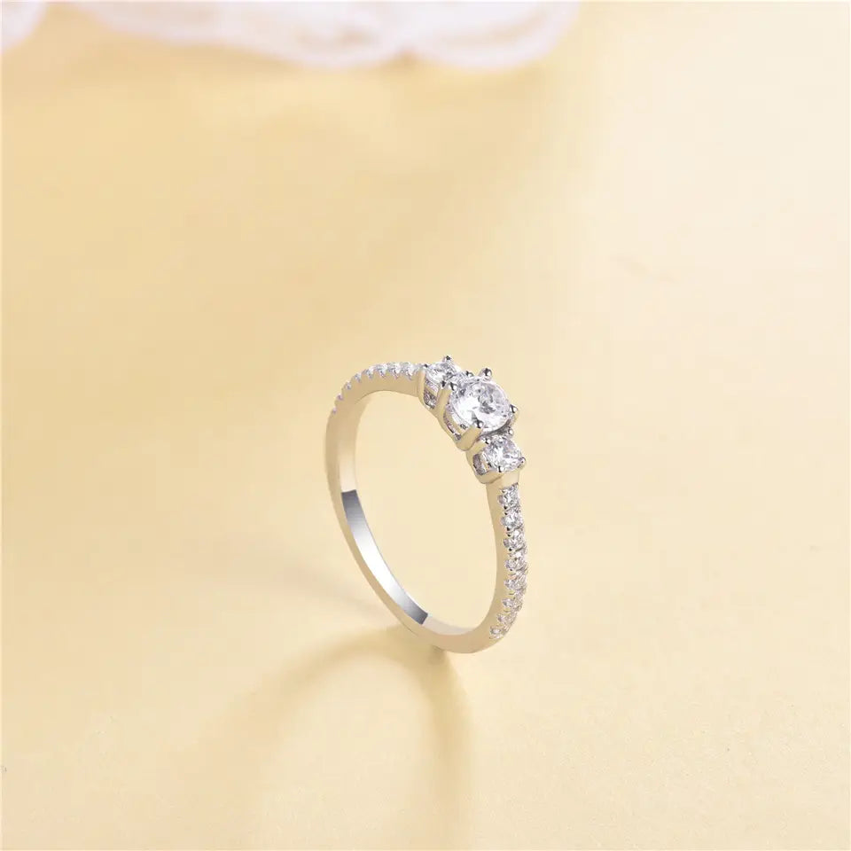 S925 Sterling Silver Half Stones Wedding Ring