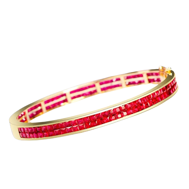 Natural Ruby 18k Gold Bangle Bracelet