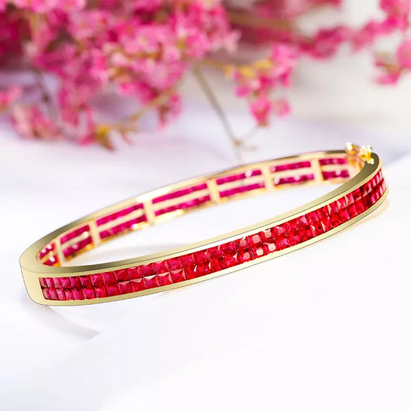 Natural Ruby 18k Gold Bangle Bracelet