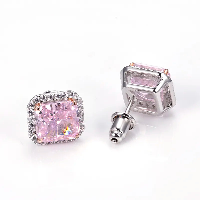 Pink Moissanite Diamond Silver Earrings