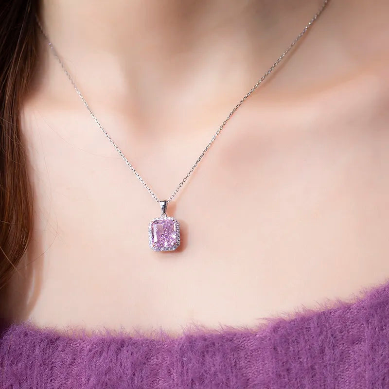 Cubic Zirconia Cushion Silver Pendant