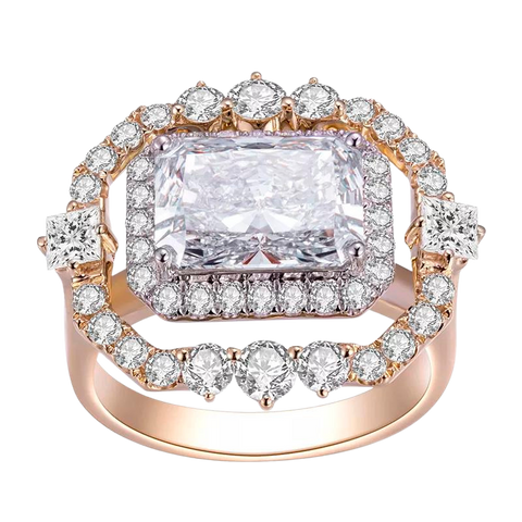 Luxury 14k Solid Gold 3.12ct Radiant Cut Lab Diamond Ring