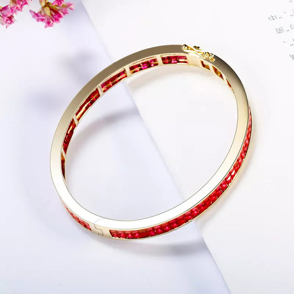 Natural Ruby 18k Gold Bangle Bracelet