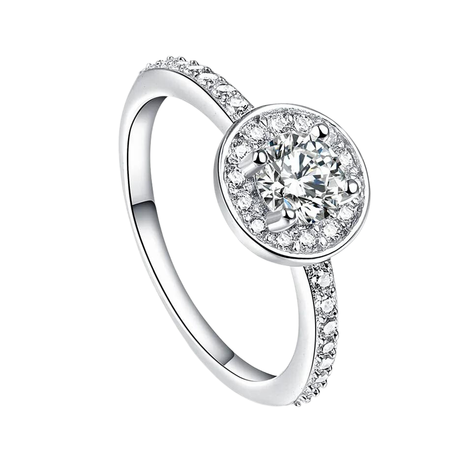 Sterling Silver Halo Setting CZ Diamond Ring