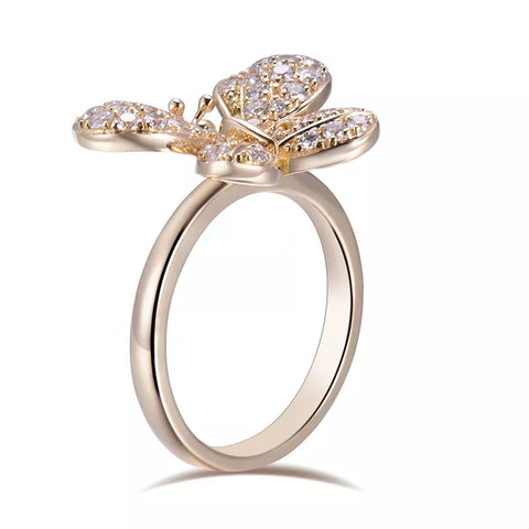 Butterfly Shape 18k Yellow Gold Engagement Ring