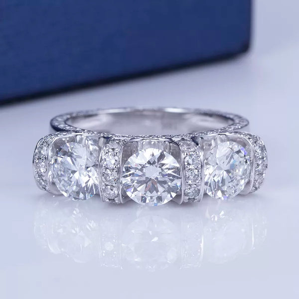 18K White Gold Three-Stone Diamond Ring