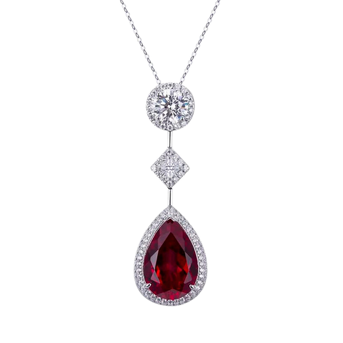 Red Corundum Spinel Pear 10x15mm Fine Silver Necklace