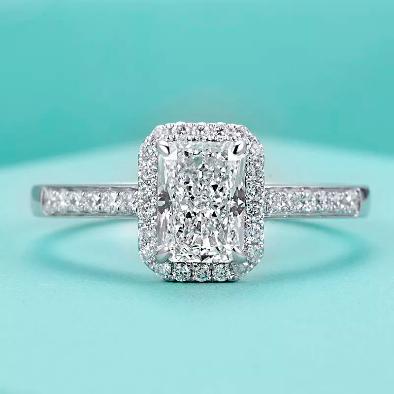 1Ct Radiant Cut Diamond Halo Engagement Ring