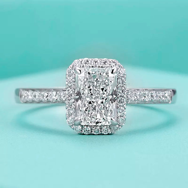 1Ct Radiant Cut Diamond Halo Engagement Ring