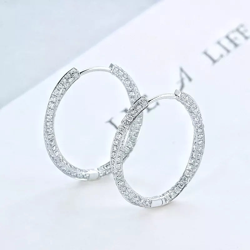 Hoop Diamonds Earrings Pure White Gold 18k