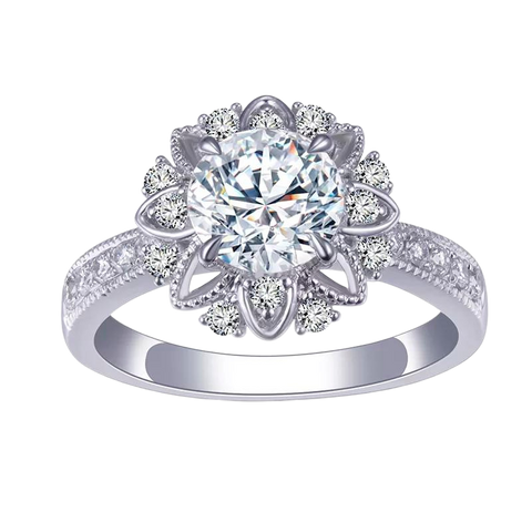 1ct Round Cut 18k Solid Gold Lab Diamond Ring Flower Vintage Style