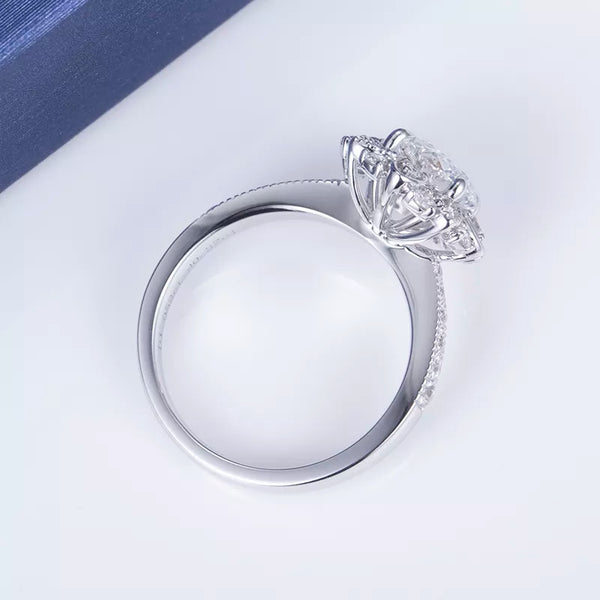 1ct Round Cut 18k Solid Gold Lab Diamond Ring Flower Vintage Style