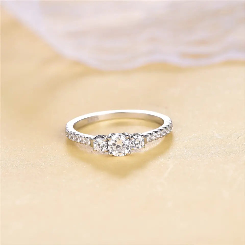 S925 Sterling Silver Half Stones Wedding Ring