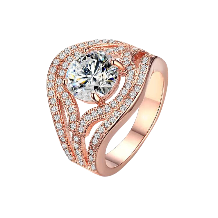 925 Sterling Silver Rose Gold Zirconia Ring