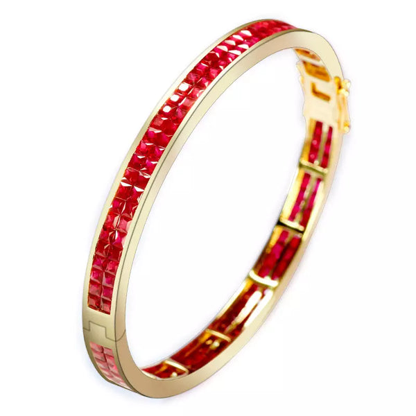 Natural Ruby 18k Gold Bangle Bracelet